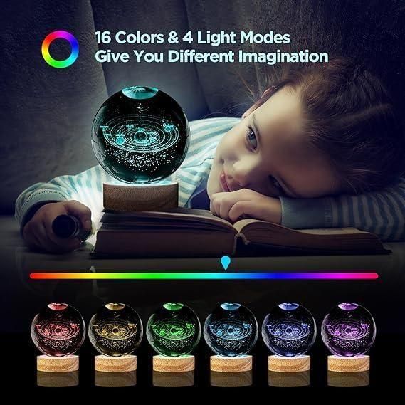 3D Glowing Crystal Ball Night Light with Wooden Base (Assorted Designs)