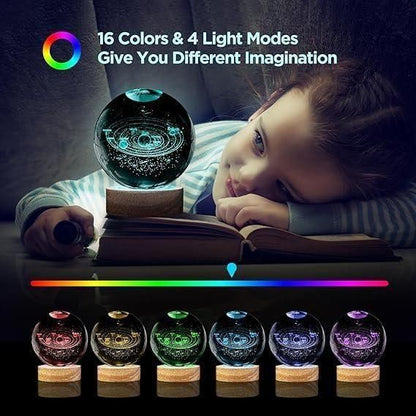 3D Glowing Crystal Ball Night Light with Wooden Base (Assorted Designs)