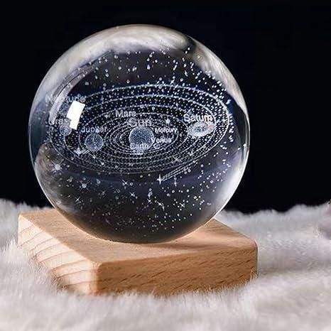 3D Glowing Crystal Ball Night Light with Wooden Base (Assorted Designs)