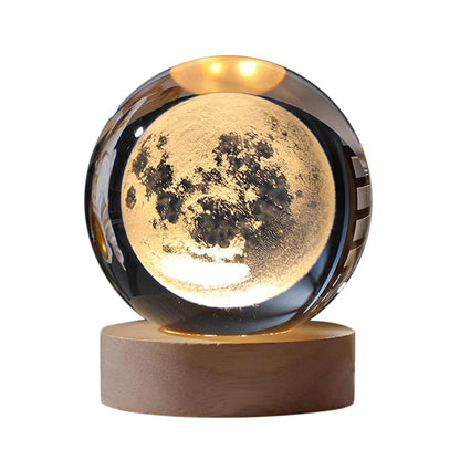 3D Glowing Crystal Ball Night Light with Wooden Base (Assorted Designs)